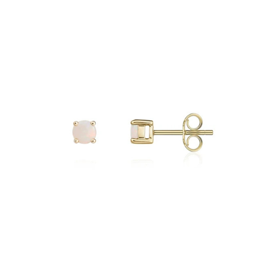 9ct Yellow Gold 4mm Round Opal Stud Earrings