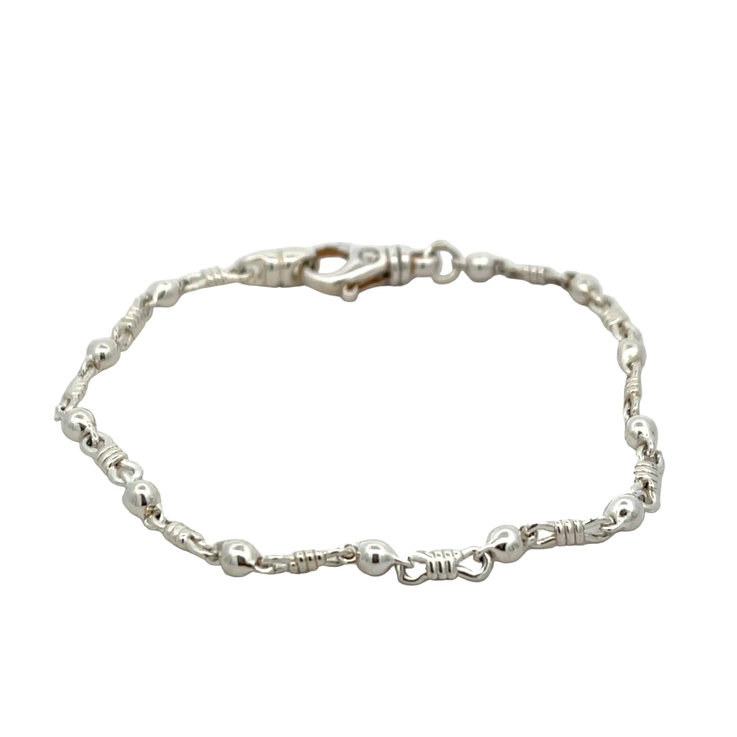 Sterling Silver Solid Double Wrap Link Bracelet 7.6"