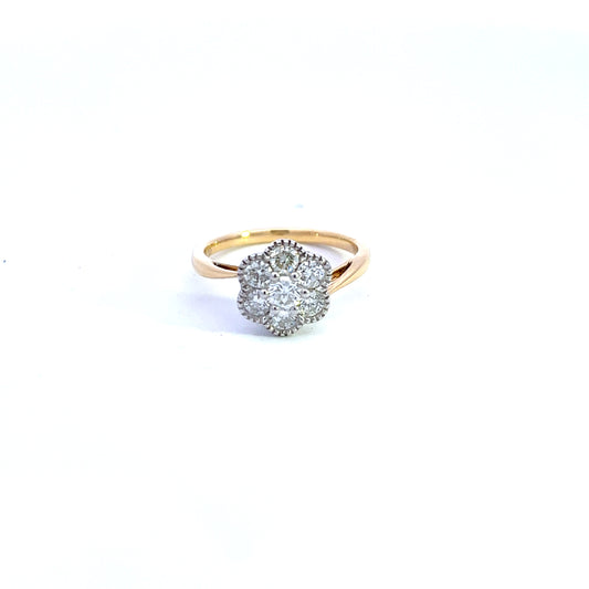 18ct Yellow Gold 0.78ct Diamond Cluster Ring