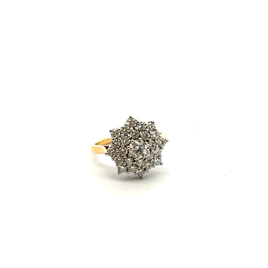 18ct Yellow Gold 1.60ct Round Cluster Diamond Ring Size Q