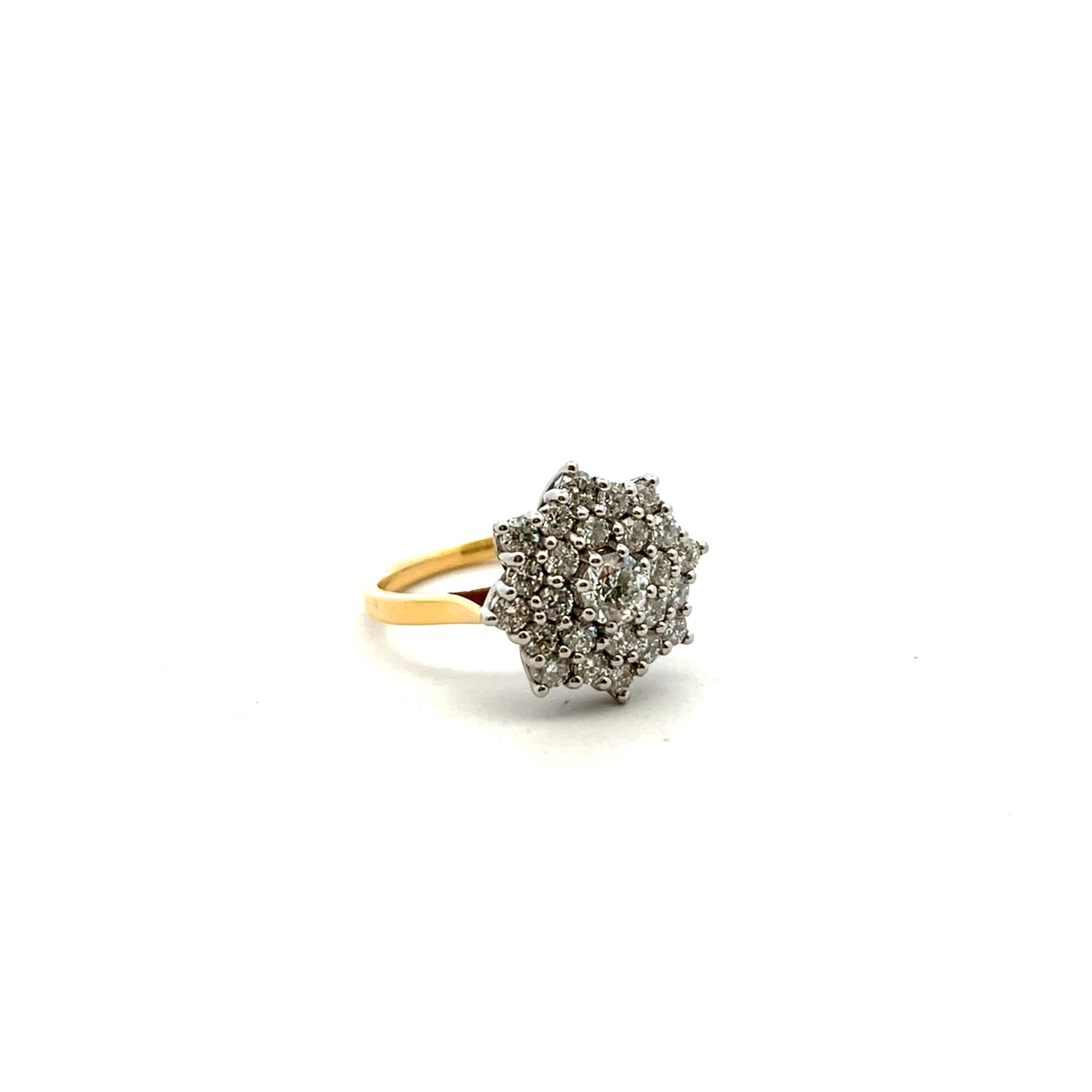 18ct Yellow Gold 1.60ct Round Cluster Diamond Ring Size Q