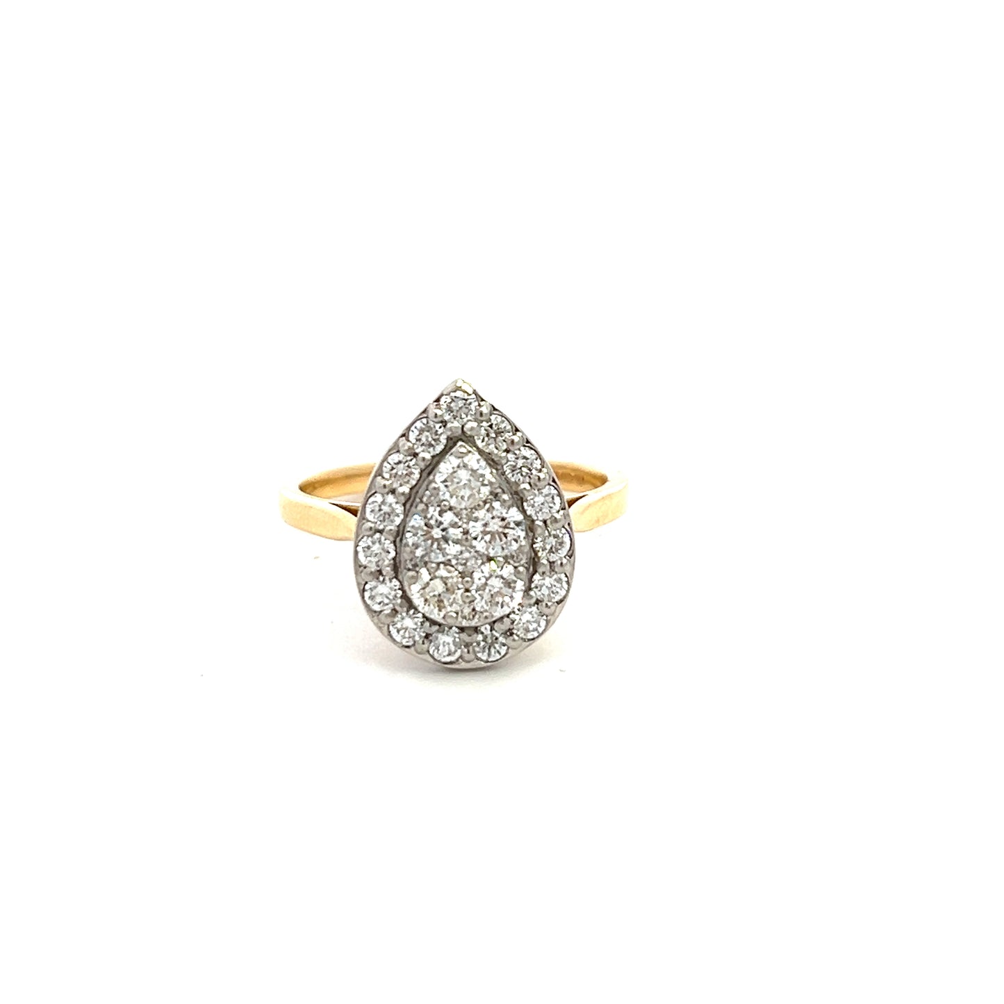 18ct Yellow Gold 1.00ct Pear Shaped Diamond Cluster Ring Size P