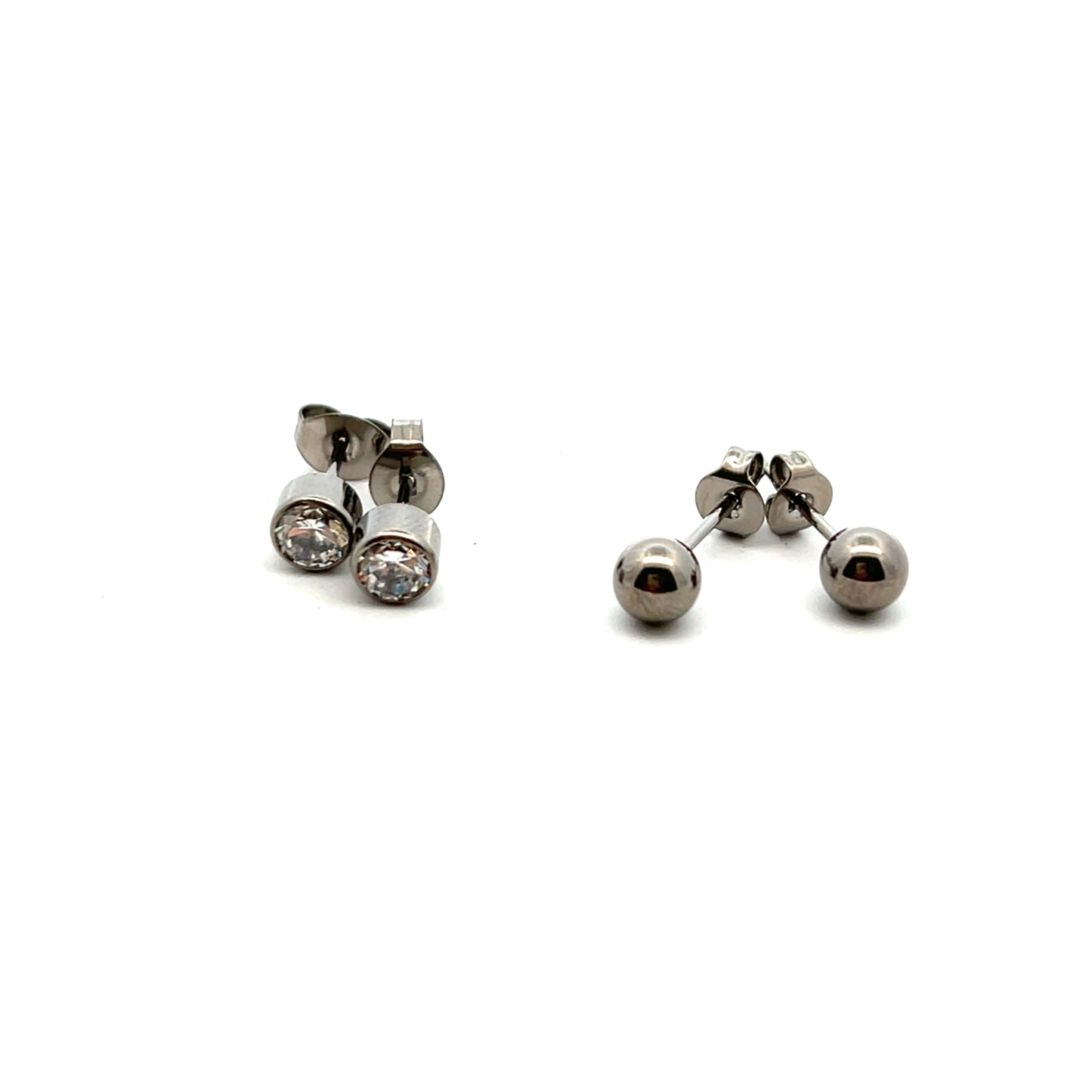 Tish Lyon Two Pair Pack Titanium Ball and Moissanite Rubover Stud Earrings