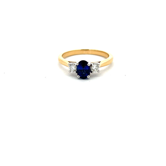18ct Yellow Gold Sapphire And Diamond Three Stone Ring Size M