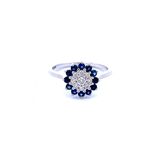 9ct White Gold Sapphire and Diamond Cluster Ring