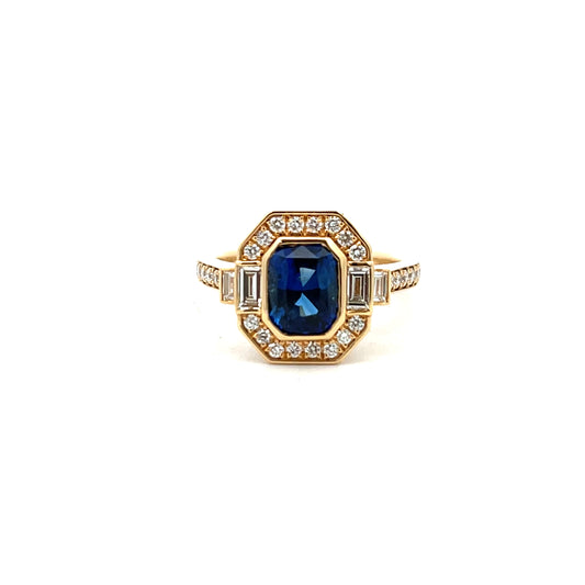 18ct Yellow Gold 2.08ct Sapphire and 0.66ct Diamond Cluster Ring Size M
