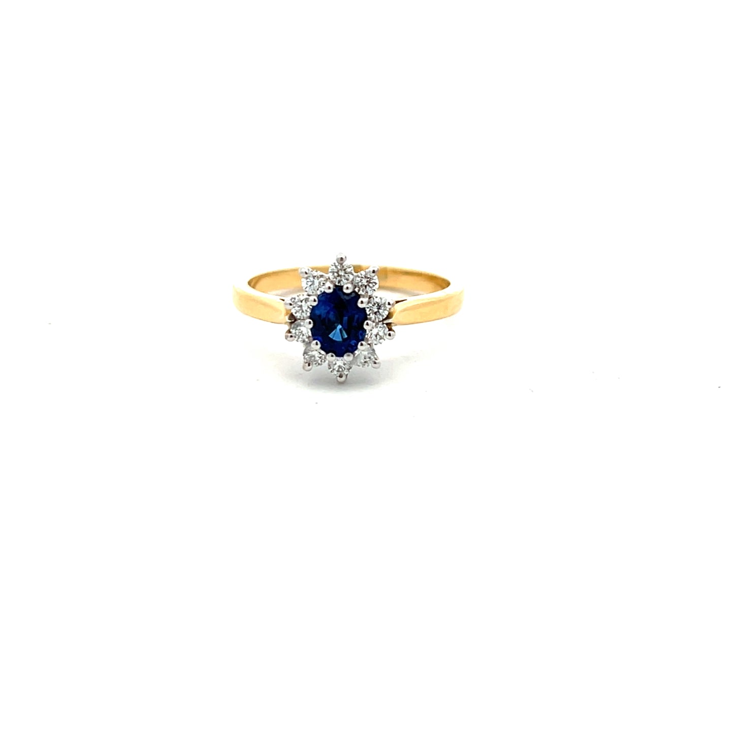 18ct Yellow Gold Sapphire and Diamond Cluster Ring Size M
