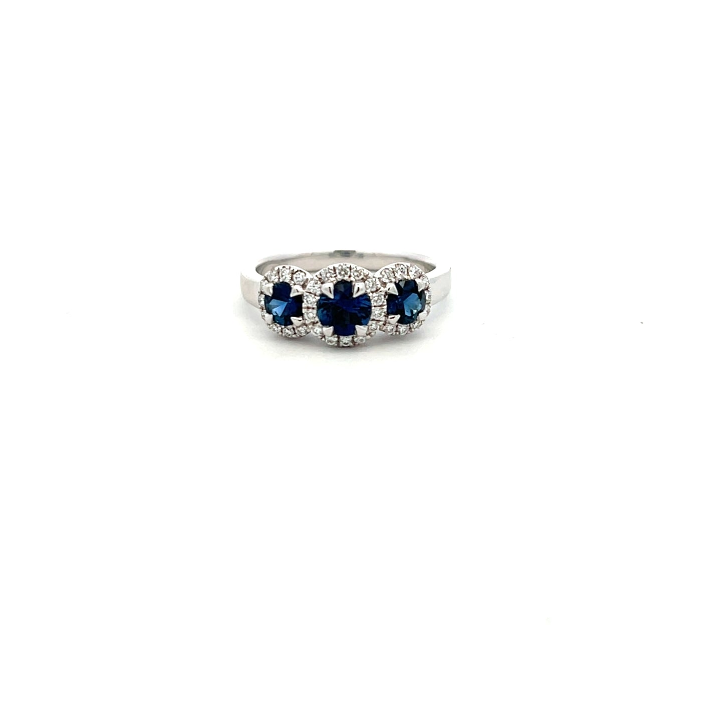 Platinum Sapphire And Diamond Triple Cluster Ring Size N