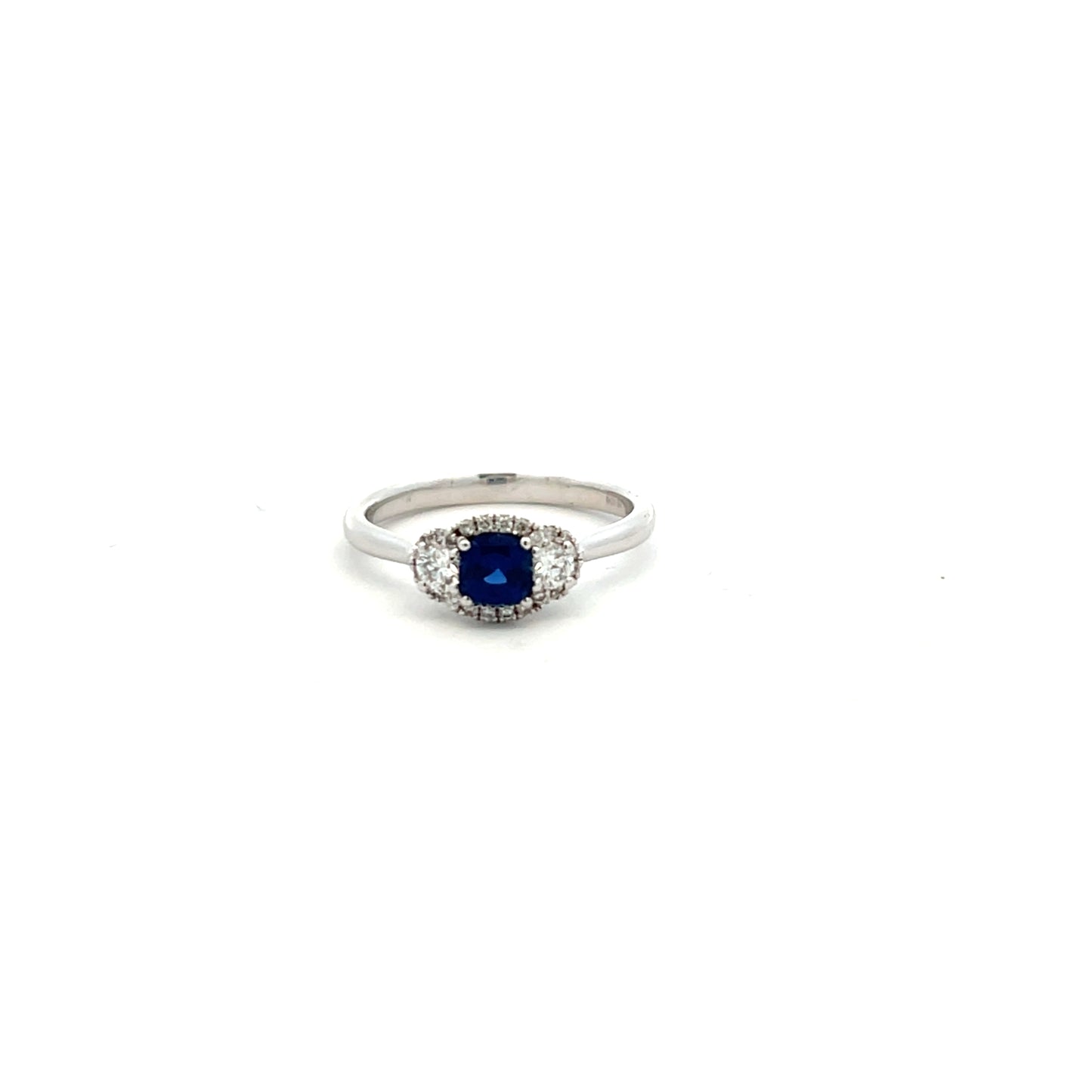 18ct White Gold Cushion Cut Sapphire and Diamond Ring Size N