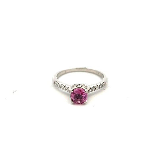 18ct White Gold Pink Sapphire and Diamond Ring Size M