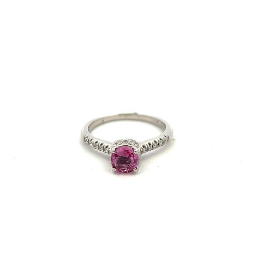 18ct White Gold Pink Sapphire and Diamond Ring Size M