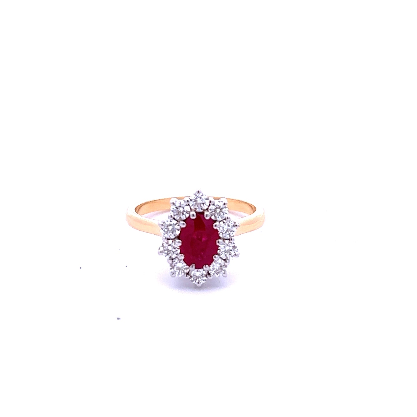 18ct Yellow Gold Emerald Cut Ruby and Diamond Cluster Ring