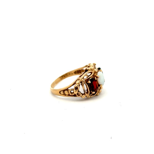 Pre-Owned Garnet And Opal Three Stone Ring 9ct Gold Size M