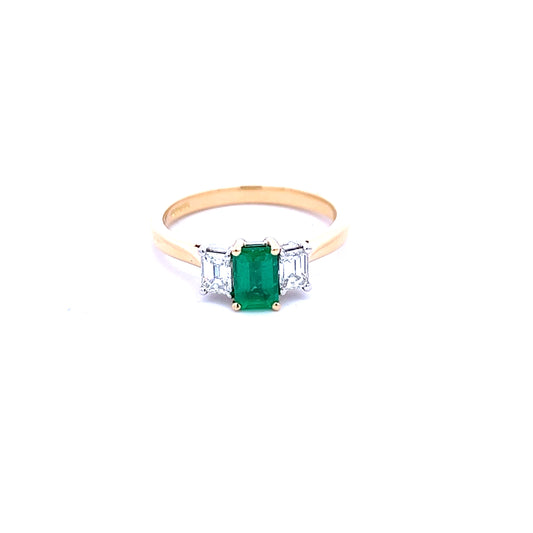 18ct Yellow Gold Emerald and Diamond Ring