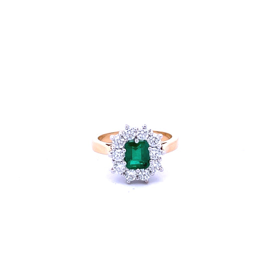 18ct Yellow Gold Emerald and Diamond Ring