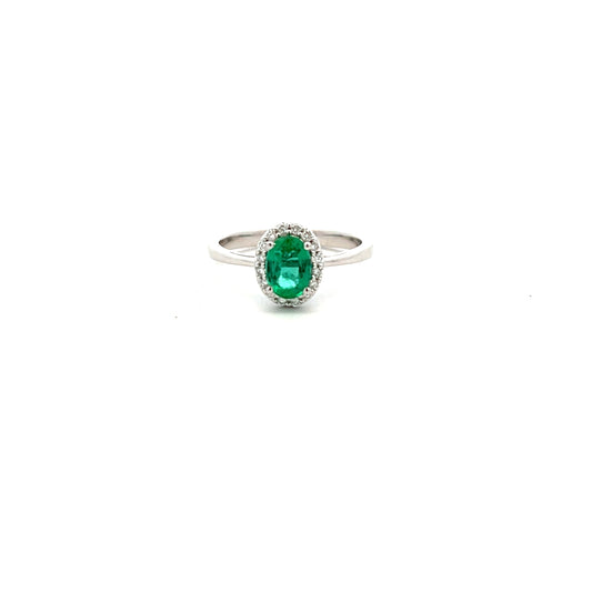Platinum Oval 0.86ct Emerald and Diamond Ring Size N