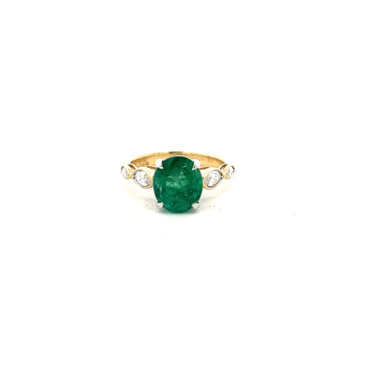 14ct Yellow Gold Emerald and Diamond Ring Size O