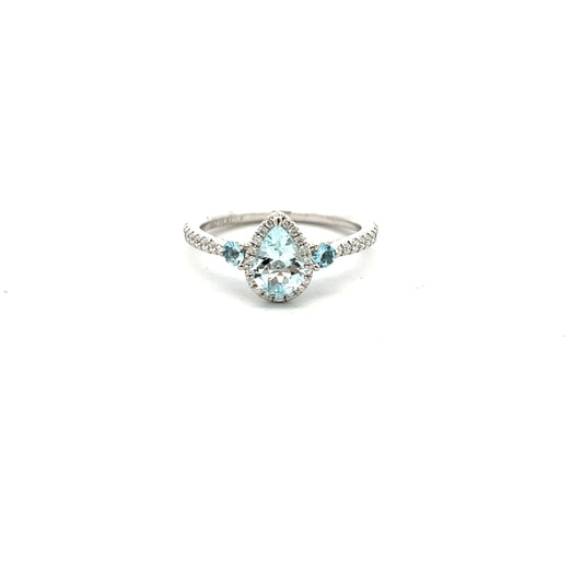 Platinum Aquamarine and Diamond Ring Size N