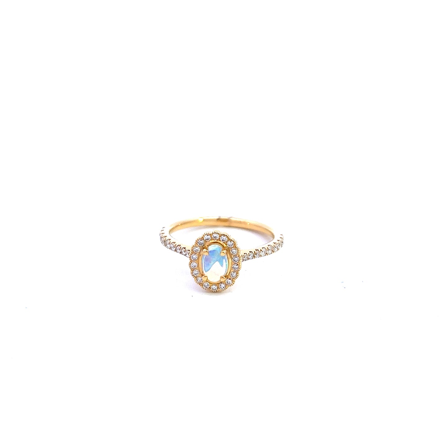 18ct Yellow Gold Opal and Diamond Ring Size N
