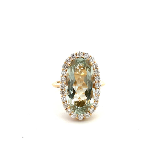 18ct Yellow Gold Green Amethyst And Diamond Oval Ring Size N