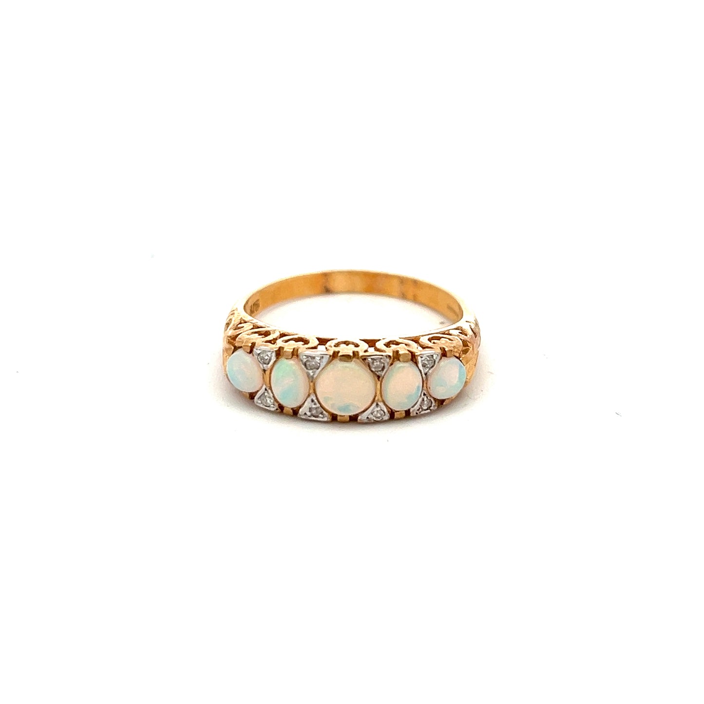 9ct Yellow Gold Opal and Diamond Ring Size N