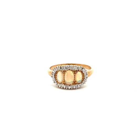 9ct Yellow Gold Opal and Diamond Ring Size P