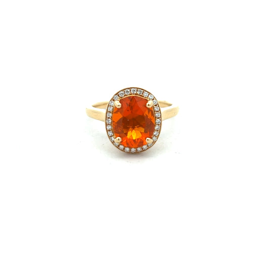 18ct Yellow Gold Fire Opal And Diamond Cluster Ring Size M