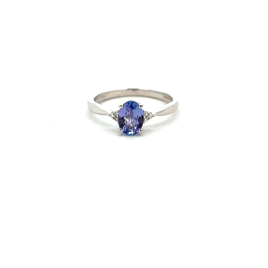 9ct White Gold Tanzanite And Diamond Ring Size M