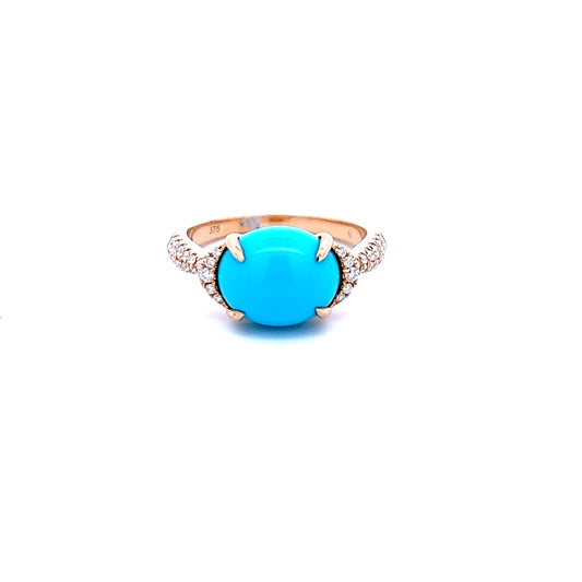 9ct Yellow Gold Turquoise and Diamond Ring
