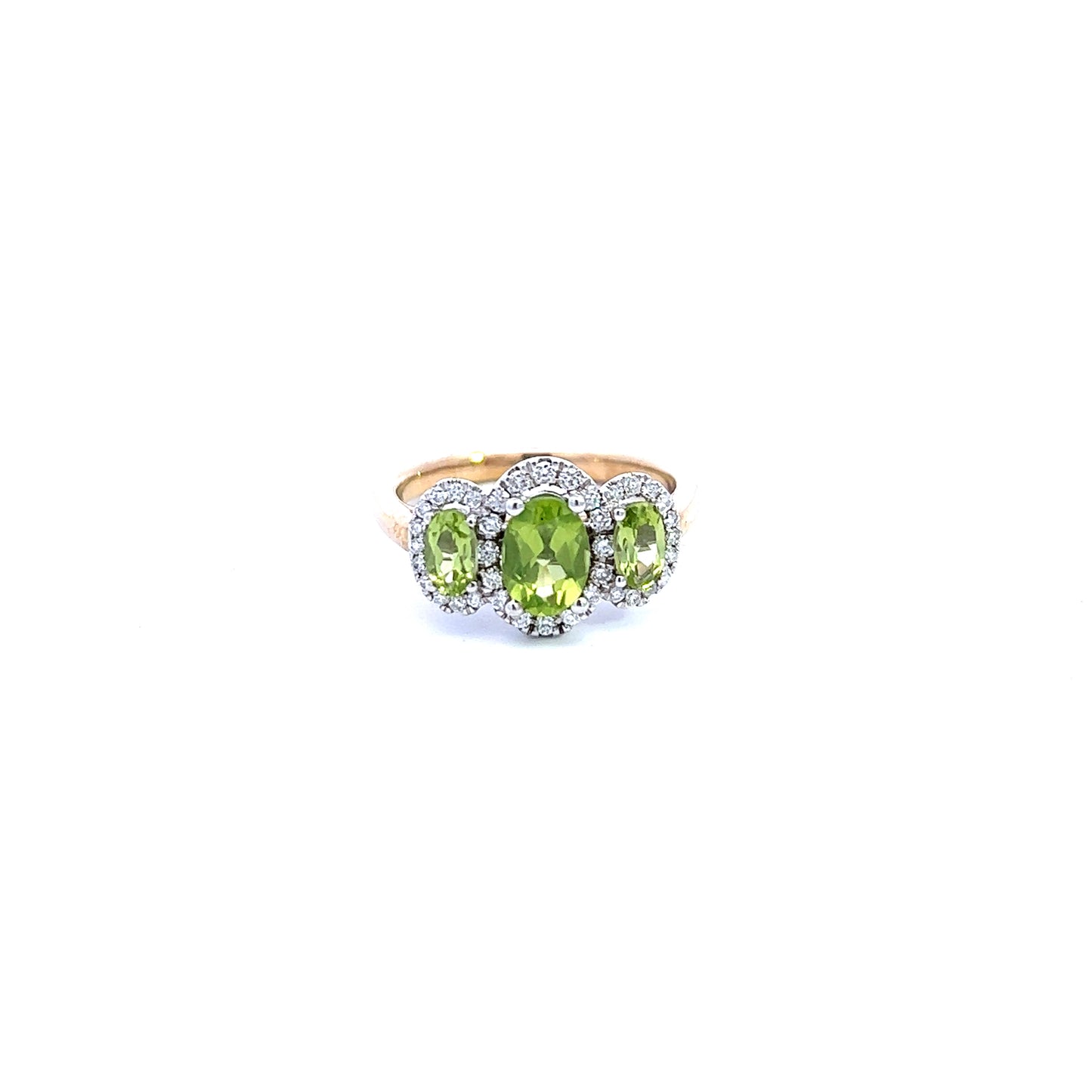9ct Yellow Gold Peridot and Diamond Ring Size M