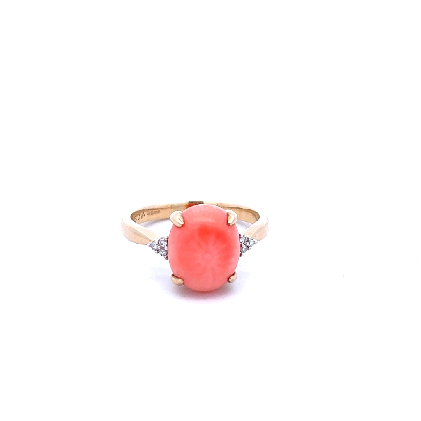 9ct Yellow Gold Coral and Diamond Ring