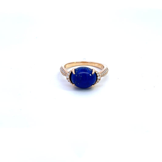 9ct Yellow Gold Lapis Lazuli and Diamond Ring Size O
