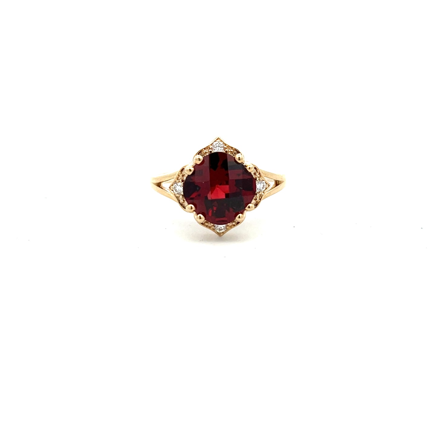 9ct Yellow Gold Garnet and Diamond Ring Size P
