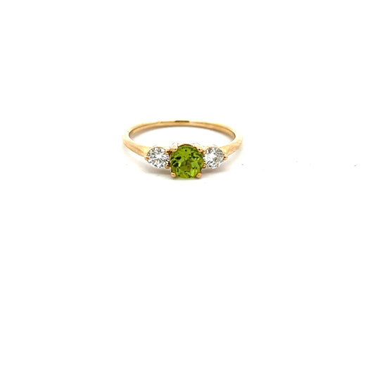 9ct Yellow Gold Peridot and Diamond Three Stone Ring Size N