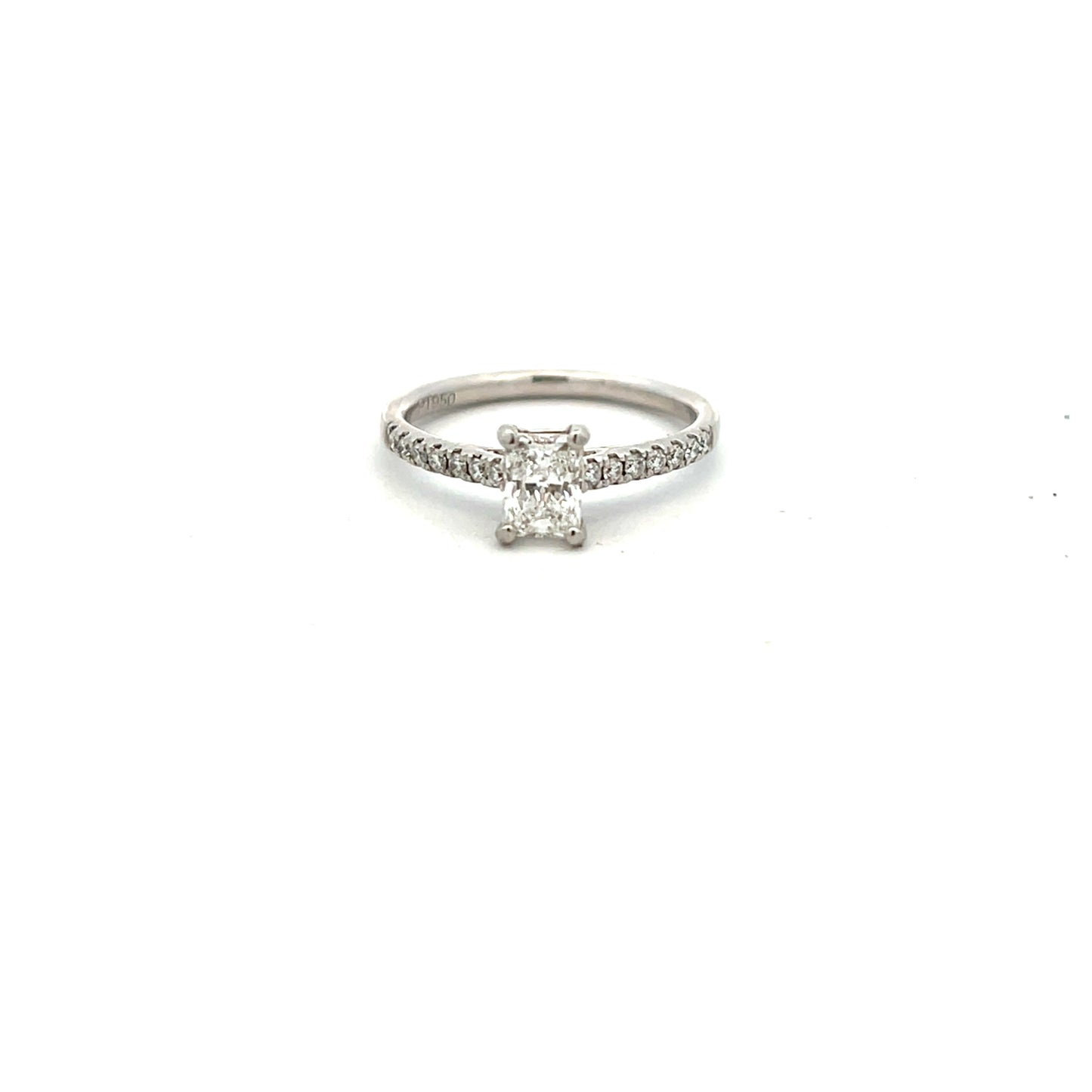 Platinum 0.55ct Radiant Cut Diamond Ring with Brilliant Cut Diamond Shoulders Size M