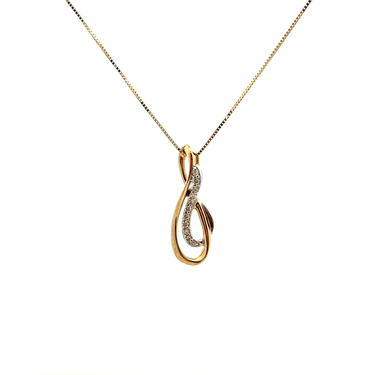 9ct Yellow Gold and White Gold Diamond Double Drop Necklace