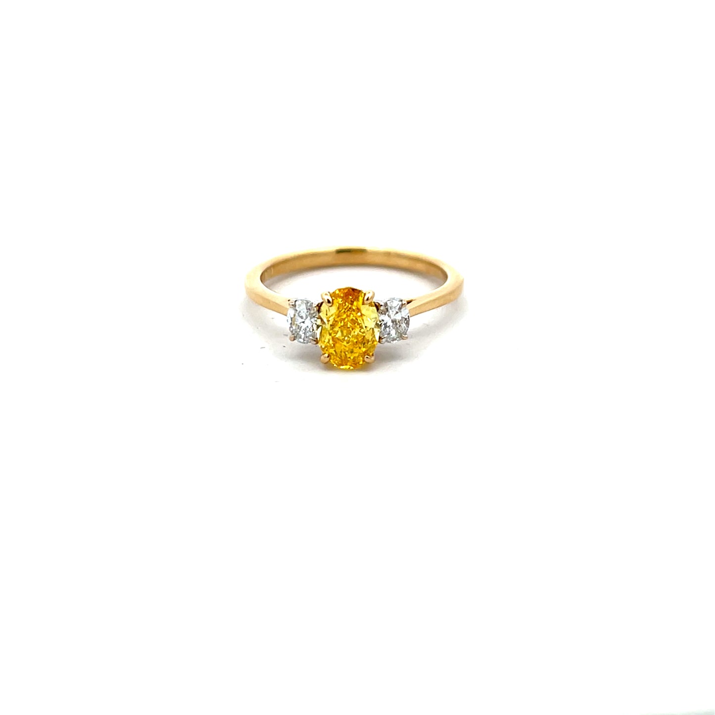 18ct Yellow Gold Laboratory Grown Yellow Oval Diamond Three Stone Ring N