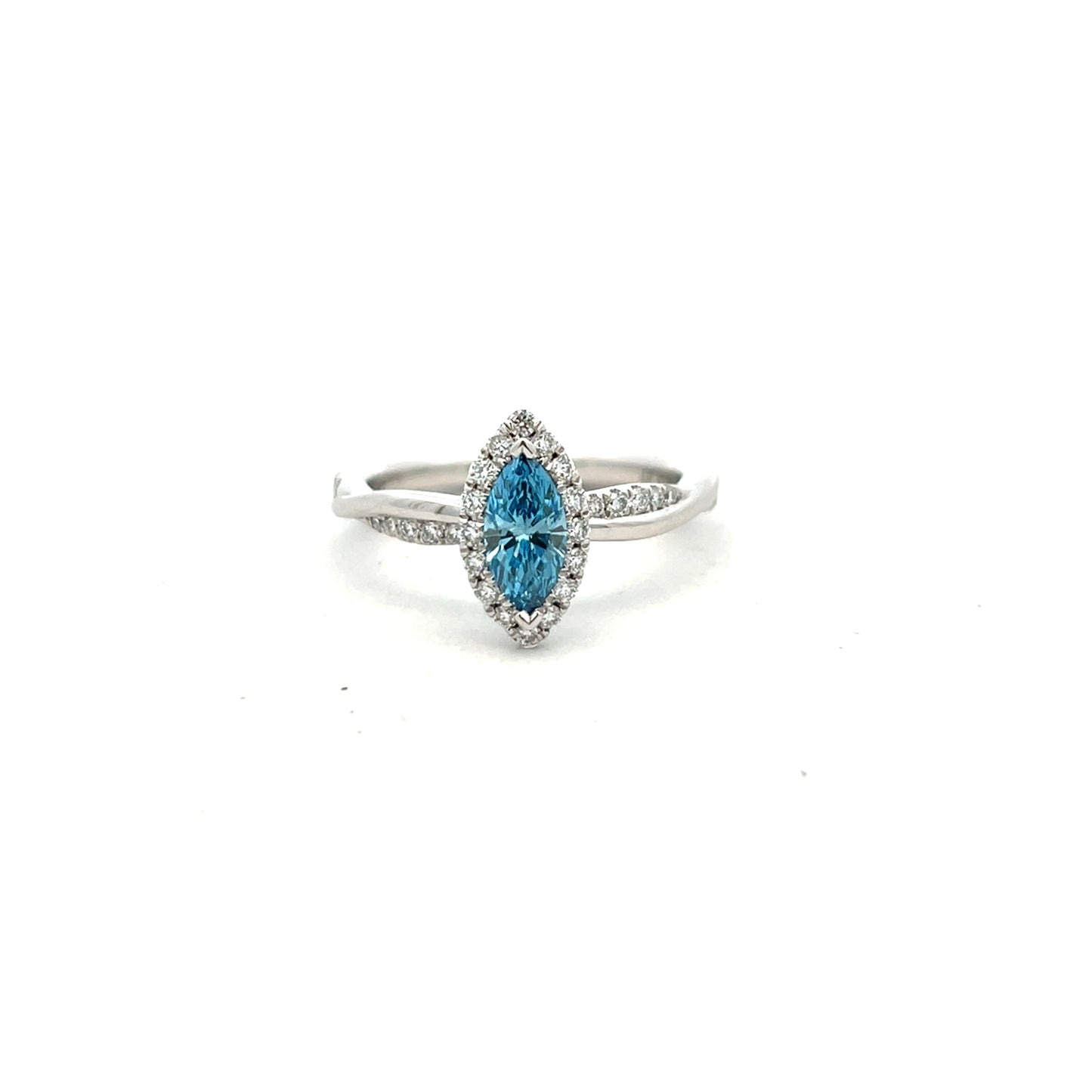 Platinum Laboratory Grown Vivid Fancy Blue and White Diamond Ring