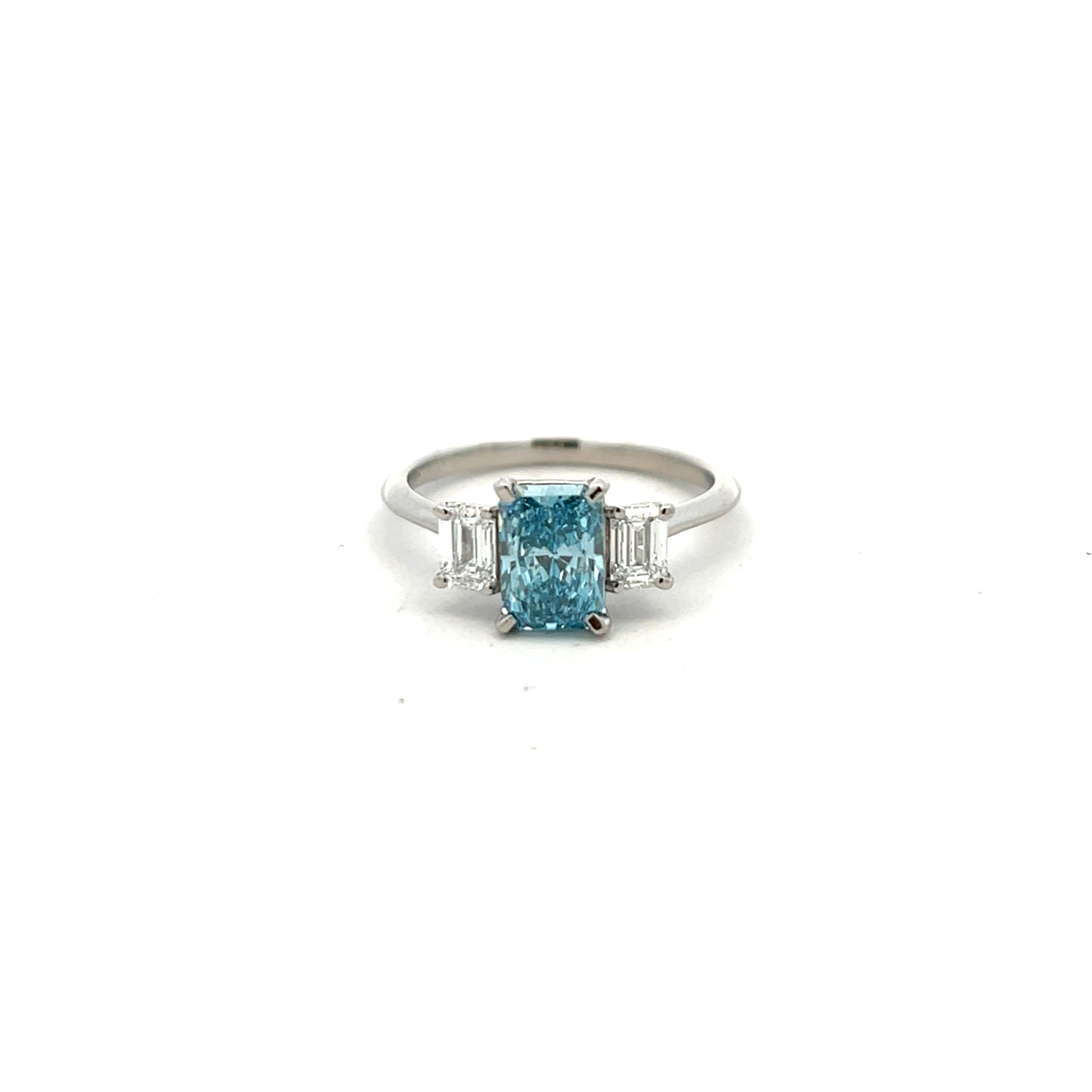 Platinum Laboratory Grown Emerald Cut Blue and White Diamond Ring