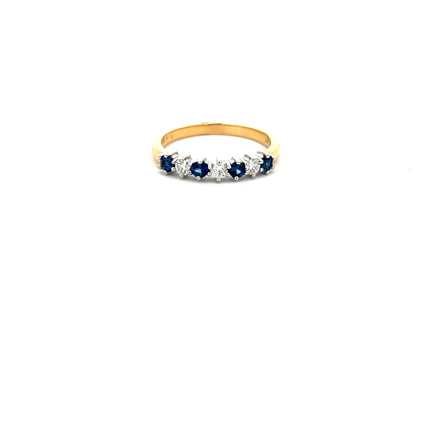 18ct Yellow Gold Sapphire and Diamond Half Eternity Ring Size L