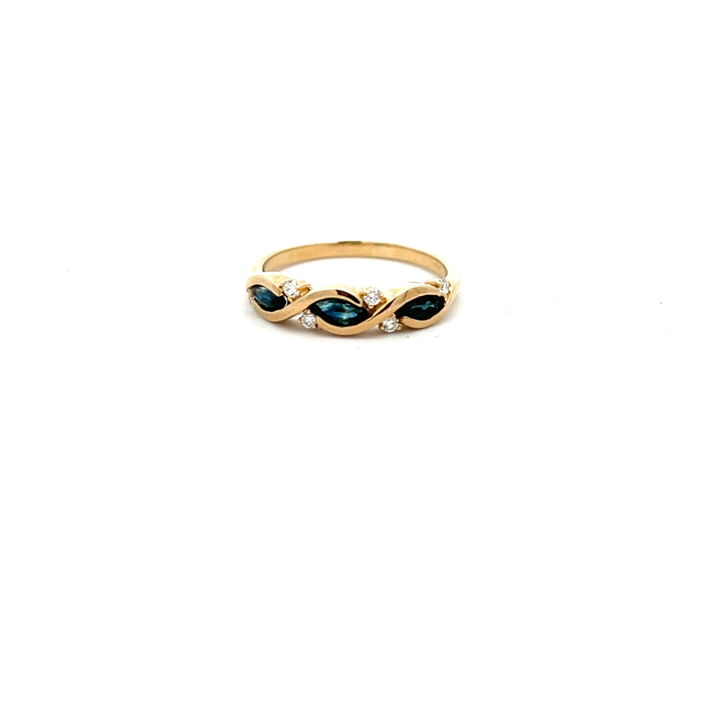 9ct Yellow Gold Marquise Sapphire And Diamond Ring Size M