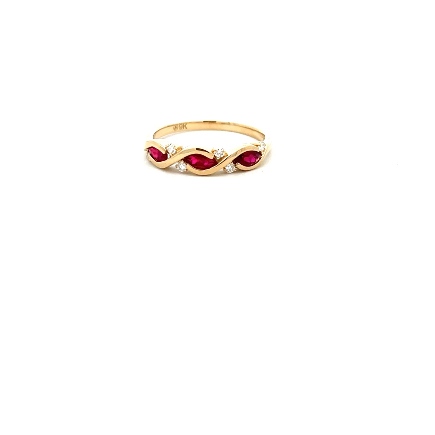 9ct Yellow Gold Marquise Ruby and Diamond Ring Size M