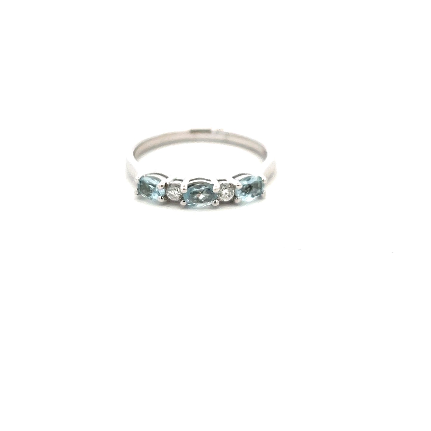 9ct White Gold Five Stone Aquamarine And Diamond Ring Size O