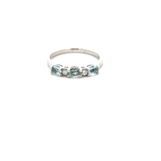 9ct White Gold Five Stone Aquamarine And Diamond Ring Size O