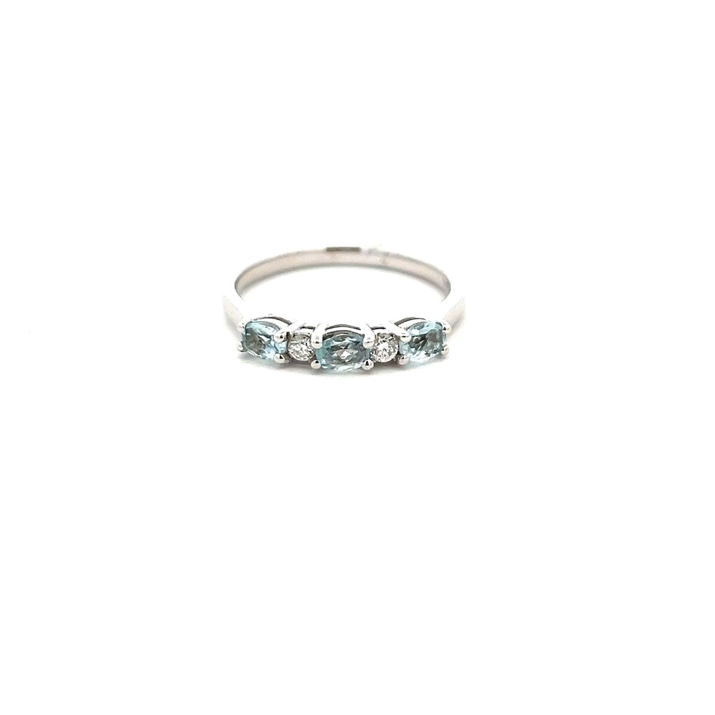 9ct White Gold Five Stone Aquamarine And Diamond Ring Size O