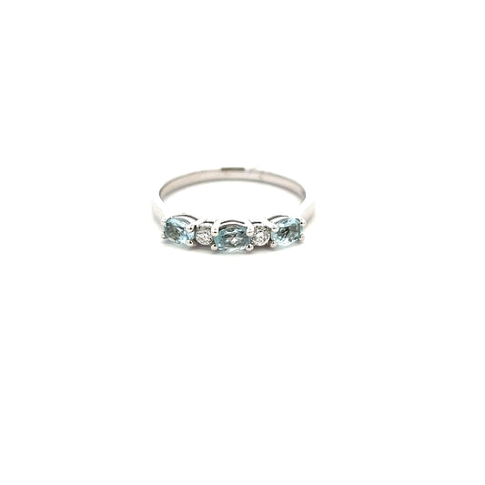 9ct White Gold Five Stone Aquamarine And Diamond Ring Size O