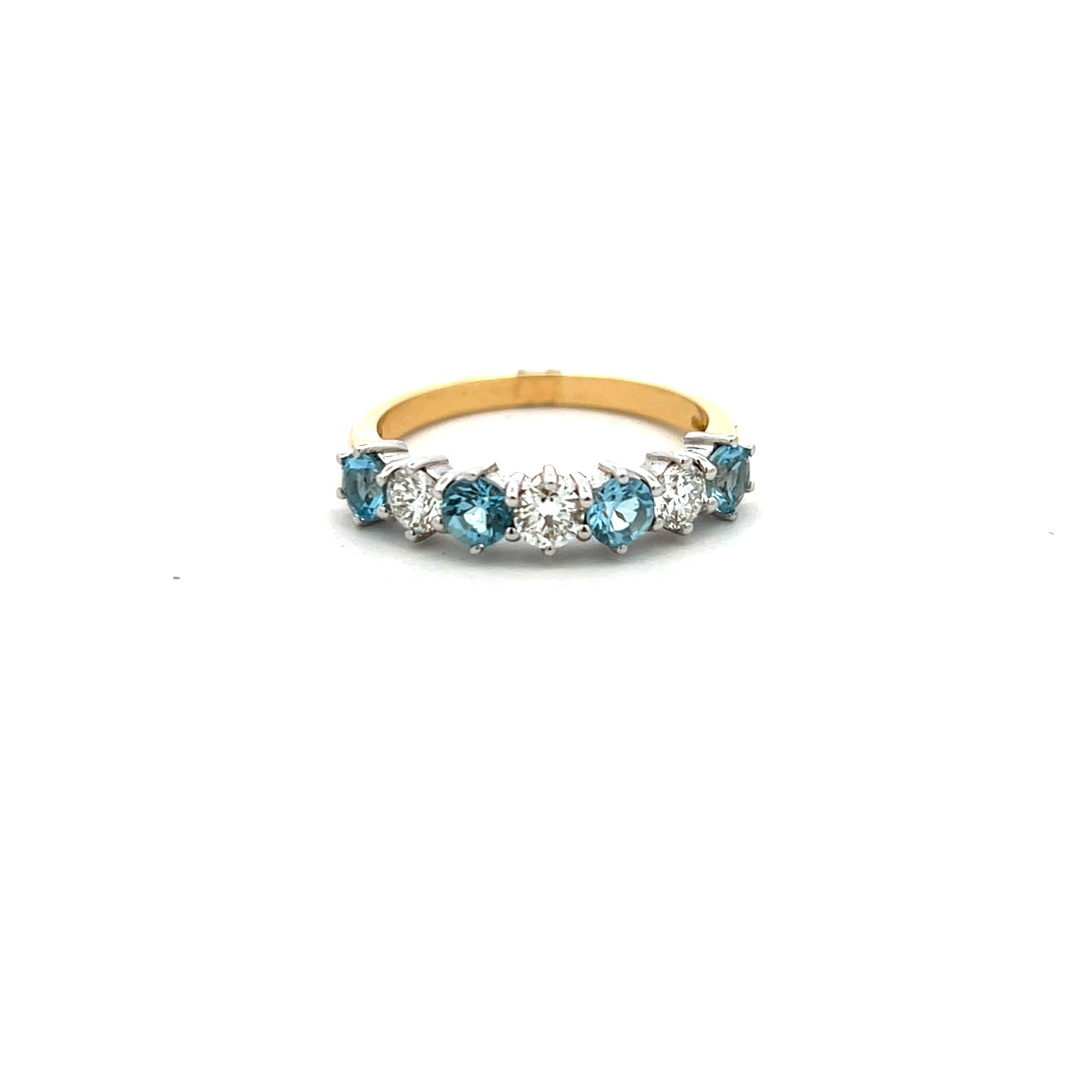 18ct Yellow Gold Aquamarine And Diamond Eternity Style Ring Size M