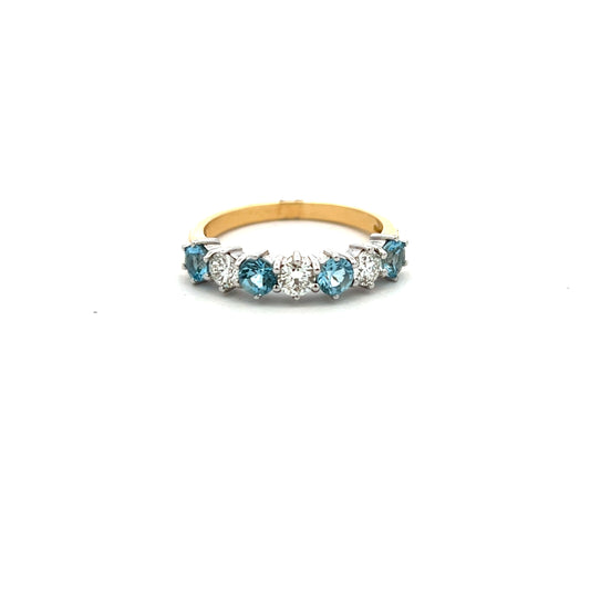 18ct Yellow Gold Aquamarine And Diamond Eternity Style Ring Size M