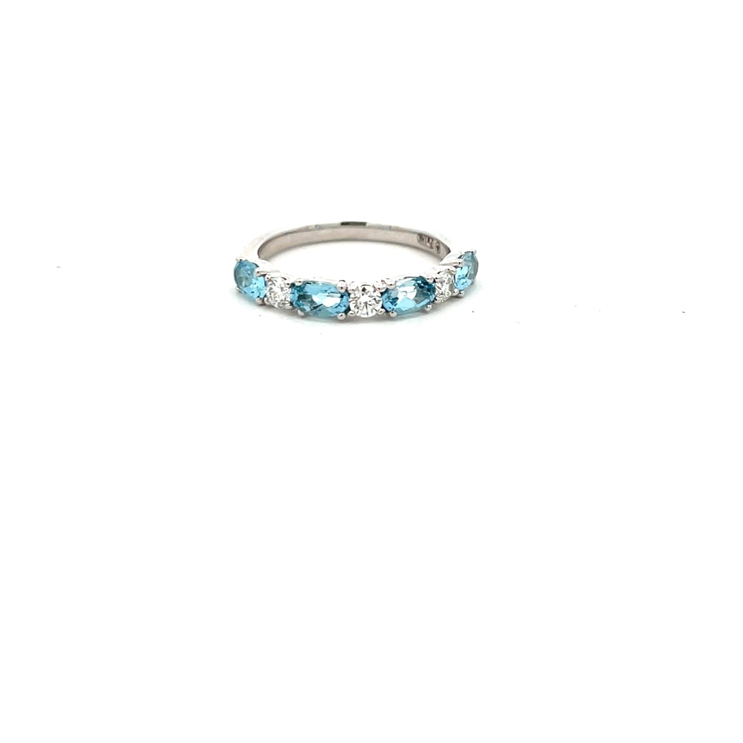 18ct White Gold Aquamarine and Diamond Half Eternity Ring Size M