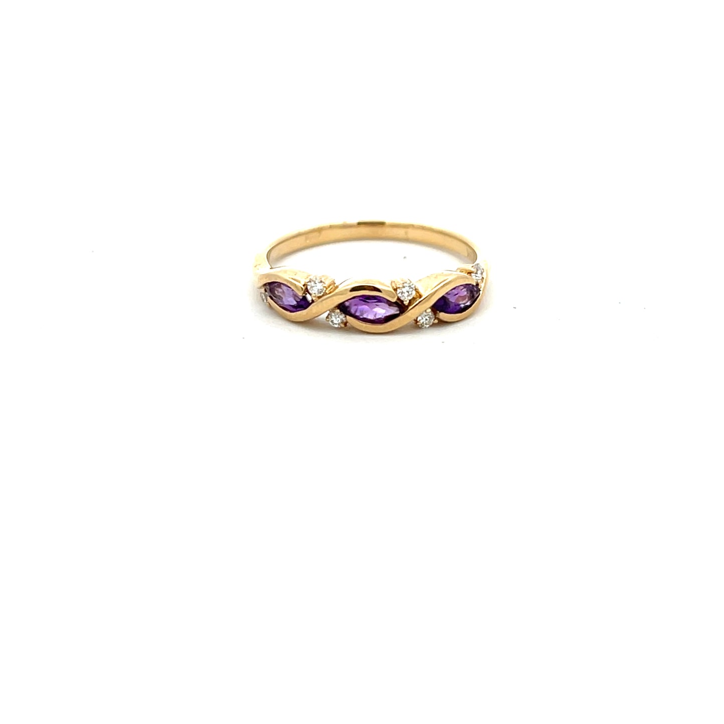 9ct Yellow Gold Marquise Amethyst and Diamond Ring Size O